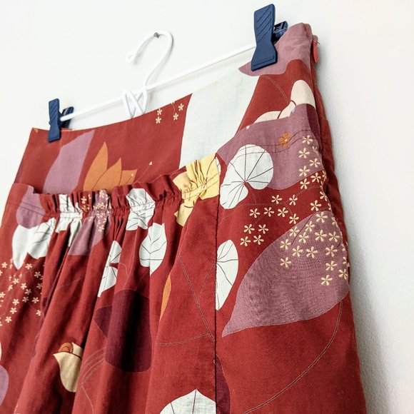 🇺🇸 Lux Anthropologie 100% Cotton Leaf Print Skirt Made In USA - Picture 5 of 8